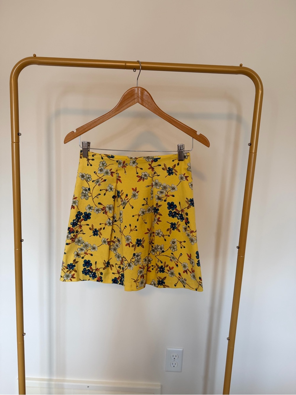 Bright Yellow Floral A-Line Short Skirt